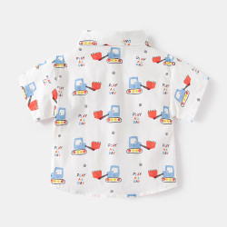 18M-6Y Toddler Boys Dinosaur Car Print Short Sleeve Lapel Shirts  Boys Clothing   