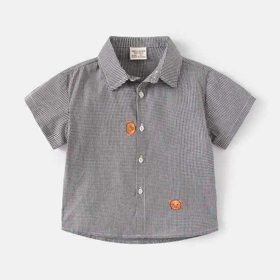18M-6Y Toddler Boys Bear Plaid Lapel Shirts  Boys Clothing   