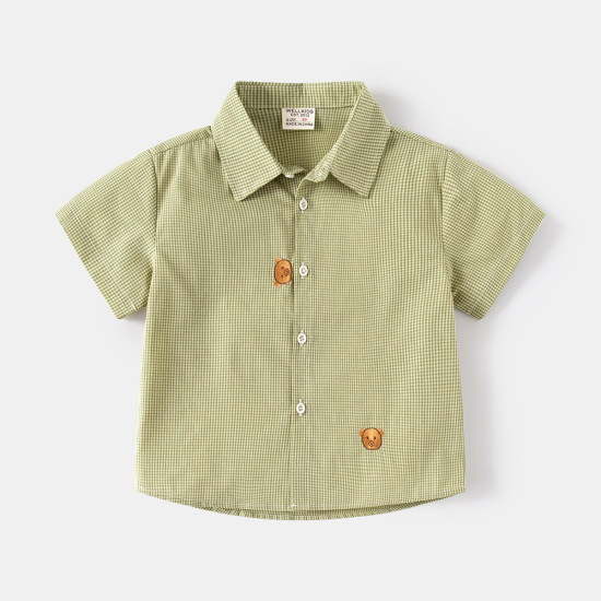 18M-6Y Toddler Boys Bear Plaid Lapel Shirts  Boys Clothing   
