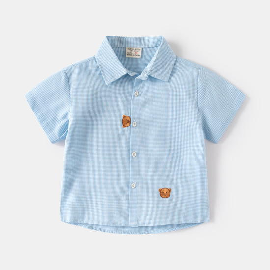 18M-6Y Toddler Boys Bear Plaid Lapel Shirts  Boys Clothing   