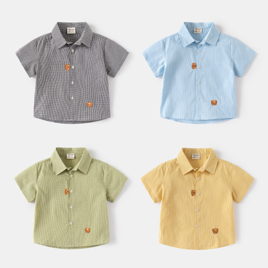 18M-6Y Toddler Boys Bear Plaid Lapel Shirts  Boys Clothing   