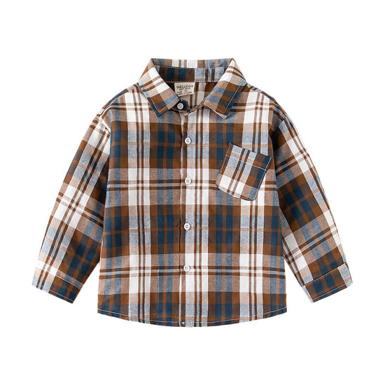 18M-6Y Toddler Boys Plaid Shirts Lapel Long Sleeve  Boys Clothing   