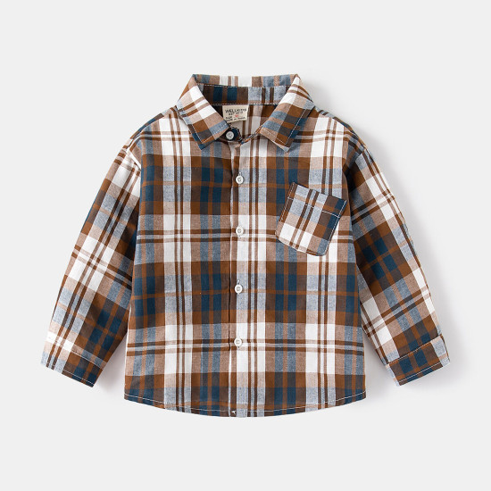 18M-6Y Toddler Boys Plaid Shirts Lapel Long Sleeve  Boys Clothing   