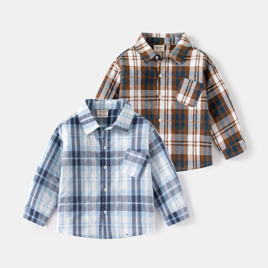18M-6Y Toddler Boys Plaid Shirts Lapel Long Sleeve  Boys Clothing   