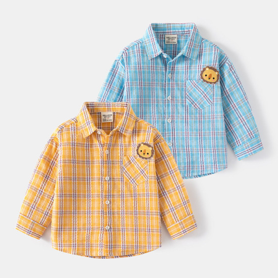 18M-6Y Toddler Boys Lion Plaid Lapel Shirts  Boys Clothing   