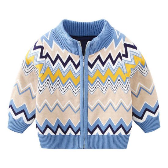 18M-6Y Toddler Boys Wavy Pattern Zipper Turtleneck Sweater  Boys Clothing   