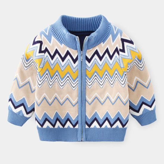 18M-6Y Toddler Boys Wavy Pattern Zipper Turtleneck Sweater  Boys Clothing   