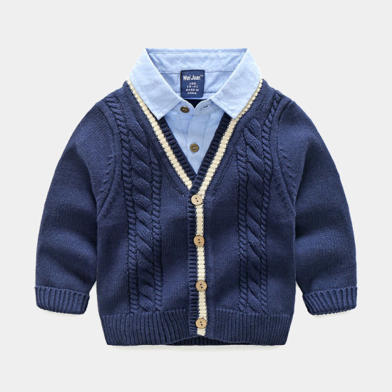 18M-6Y Toddler Boys Fake Two Piece Shirt Collar Pullover Sweater  Boys Clothing   