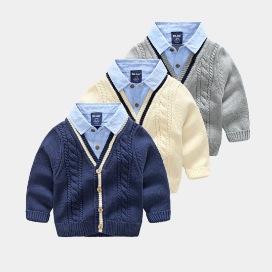 18M-6Y Toddler Boys Fake Two Piece Shirt Collar Pullover Sweater  Boys Clothing   
