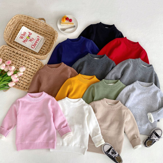2-10Y Kids Knitted Sweaters Solid Color Pullover Bottoming Tops  Toddler Boutique Clothing   
