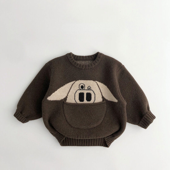 12M-7Y Toddler Cartoon Pocket Pullover Knitted Sweater  Toddler Clothing   