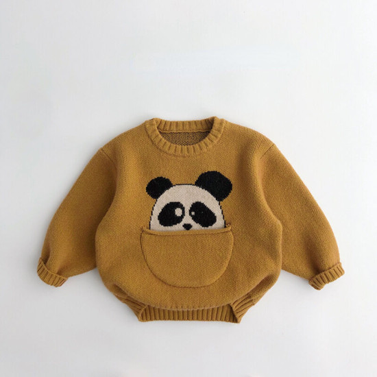 12M-7Y Toddler Cartoon Pocket Pullover Knitted Sweater  Toddler Clothing   
