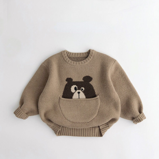 12M-7Y Toddler Cartoon Pocket Pullover Knitted Sweater  Toddler Clothing   