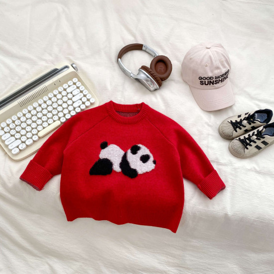 18M-8Y Kids Boys Cartoon Panda Knitted Crew Neck Sweater  Boys Clothing   