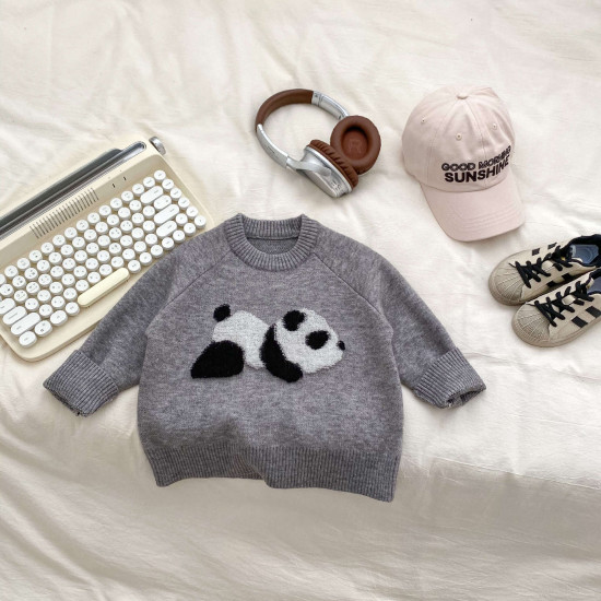18M-8Y Kids Boys Cartoon Panda Knitted Crew Neck Sweater  Boys Clothing   