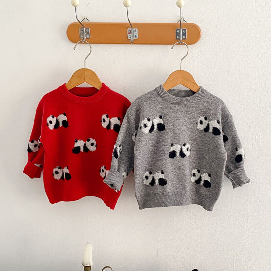 18M-8Y Kids Boys Panda Knitted Crew Neck Sweater  Boys Clothing   