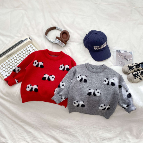 18M-8Y Kids Boys Panda Knitted Crew Neck Sweater  Boys Clothing   