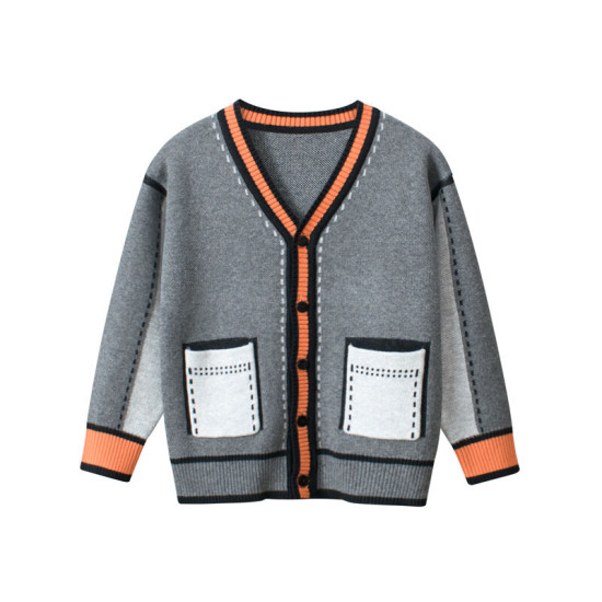18M-7Y Colorblock Knitwear Button Long Sleeve Sweater Cardigan  Kids Boutique Clothing  