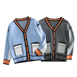 18M-7Y Colorblock Knitwear Button Long Sleeve Sweater Cardigan  Kids Boutique Clothing  