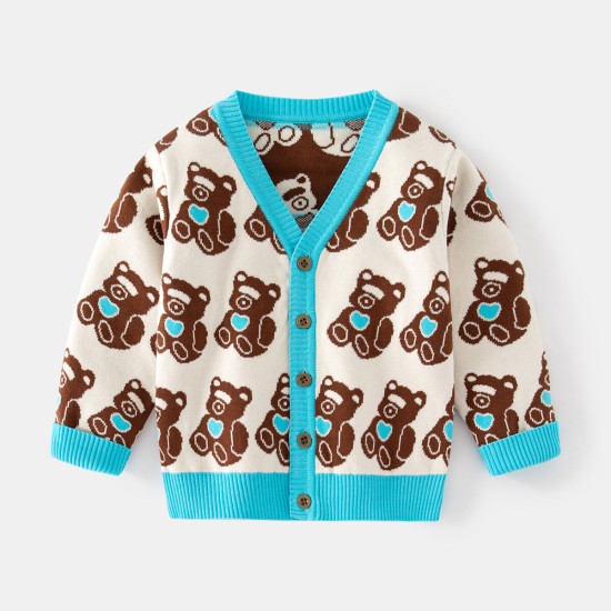 18M-6Y Bear Print Long Sleeve Sweater Cardigan  Kids Boutique Clothing   
