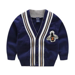 2-7Y Cartoon Print Striped Knitwear Sweater Cardigan  Kids Boutique Clothing   