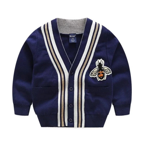 2-7Y Cartoon Print Striped Knitwear Sweater Cardigan  Kids Boutique Clothing   