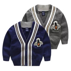 2-7Y Cartoon Print Striped Knitwear Sweater Cardigan  Kids Boutique Clothing   