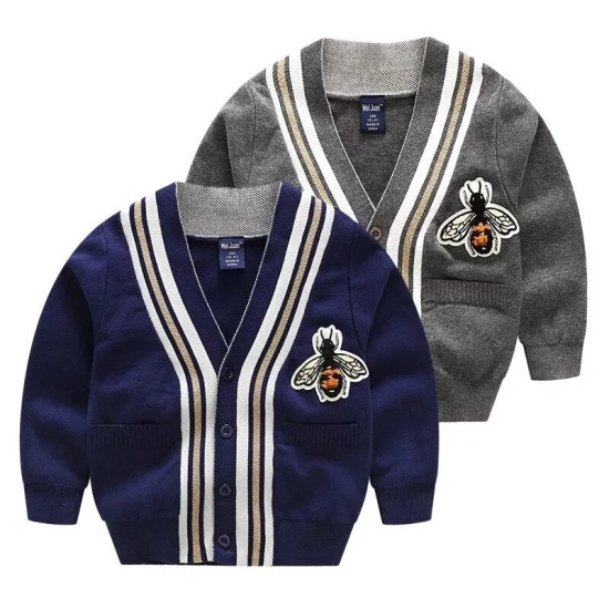 2-7Y Cartoon Print Striped Knitwear Sweater Cardigan  Kids Boutique Clothing   