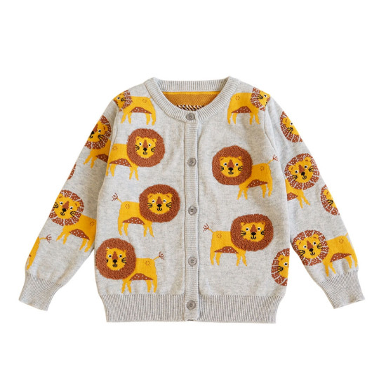 2-6Y Toddler Boys Embroidered Lion Sweater Knit Cardigan  Boys Clothing   