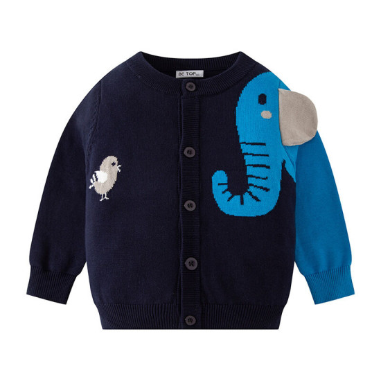 18M-7Y Toddler Boys Cartoon Elephant Knitted Cardigan Jumper  Boys Clothing   