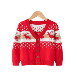 2-7Y Toddler Christmas V-Neck Fawn Knitted Cardigan Jumper  Toddler Boutique Clothing   