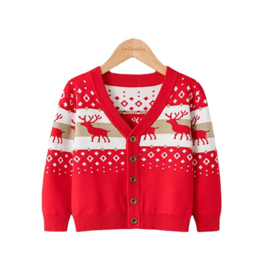 2-7Y Toddler Christmas V-Neck Fawn Knitted Cardigan Jumper  Toddler Boutique Clothing   