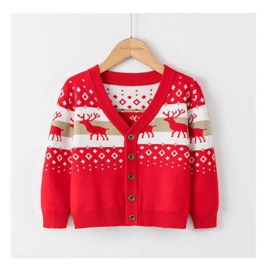 2-7Y Toddler Christmas V-Neck Fawn Knitted Cardigan Jumper  Toddler Boutique Clothing   
