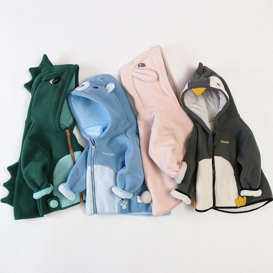 9M-5Y Toddler Boys Cartoon Hooded Zipper Sweatshirt Fleece Jackets  Boys Clothes   