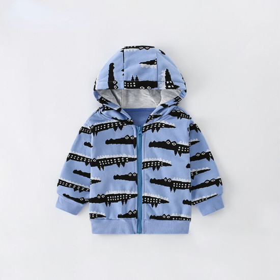 18M-7Y Toddler Boys Crocodile Zip-Up Hooded Long-Sleeved Sweatshirt  Boys Clothes   