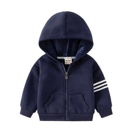 18M-6Y Toddler Boys Striped Sleeve Hooded Sweatshirt Jackets  Boys Clothing   