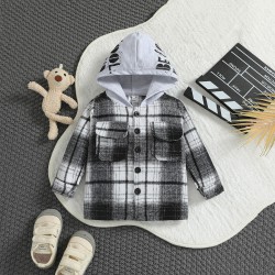 9M-5Y Toddler Boys Plaid Coat Print Hooded Coat Cardigan  Boys Clothing   