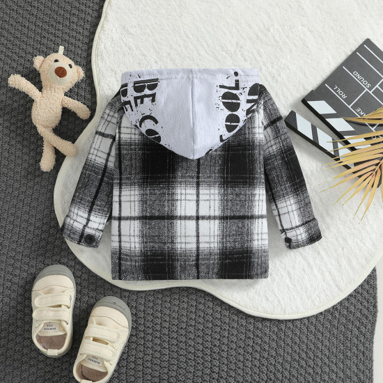 9M-5Y Toddler Boys Plaid Coat Print Hooded Coat Cardigan  Boys Clothing   