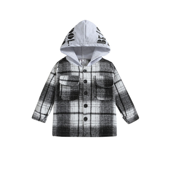 9M-5Y Toddler Boys Plaid Coat Print Hooded Coat Cardigan  Boys Clothing   