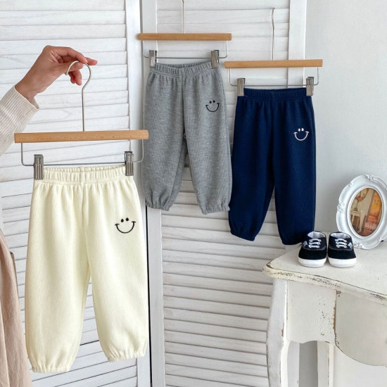 9M-5Y Toddler Boys Smiley Embroidered Waffle Track Pants  Boys Boutique Clothing   