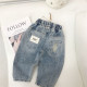 9M-6Y Toddler Girl & Boy Solid Color Letter Print Ripped Jeans  Children Clothing   