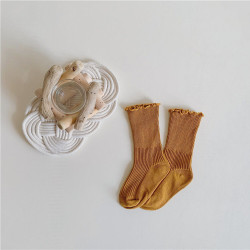 1-8Years Retro-Colored  Stacked Socks Double-Needle Wood Ear Socks  Accessories   