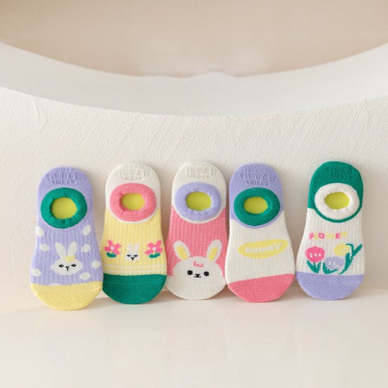 1-12Y Children's Socks Summer Mesh Cartoon Dinosaur Jacquard Silicone Non-Slip Boat Socks   