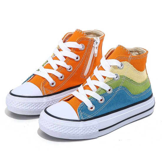 Kids Rain Canvas Shoes Color-block Zipper Shoelace  Kids Clothing   