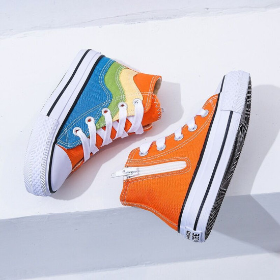 Kids Rain Canvas Shoes Color-block Zipper Shoelace  Kids Clothing   