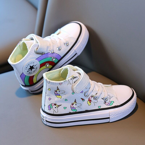 Kid Rainbow Unicorn Velcro Canvas Shoes   