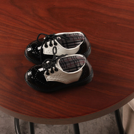 Hit Color Lace-Up PU British Shoes For Kids   