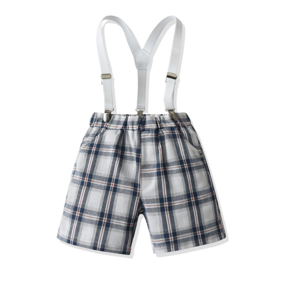 18M-7Y Toddler Boys Sets Plaid Short-Sleeved Shirts & Suspender Shorts  Boys Clothes   
