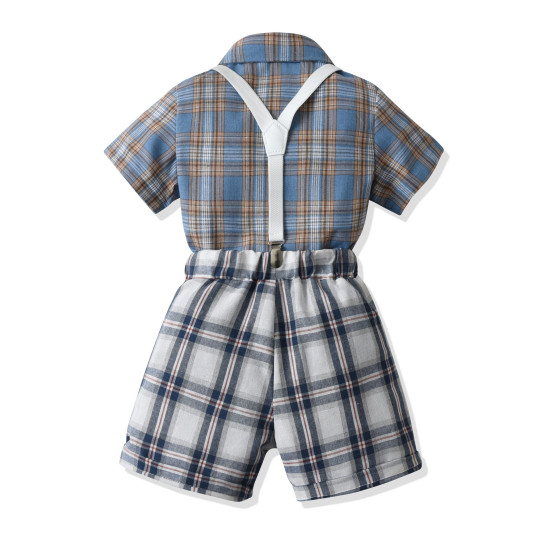 18M-7Y Toddler Boys Sets Plaid Short-Sleeved Shirts & Suspender Shorts  Boys Clothes   