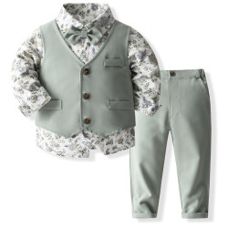 12M-5Y Toddler Boys Sets Floral Shirts & Vest & Pants Suit  Boys Clothing   
